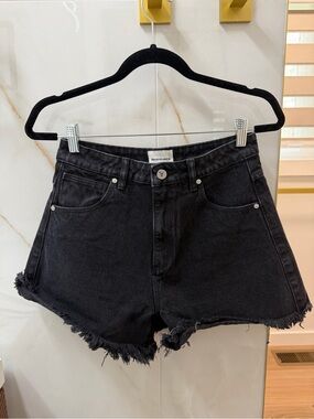 Abrand Black Venice Shorts High-Rise Frayed Hem Denim Shorts